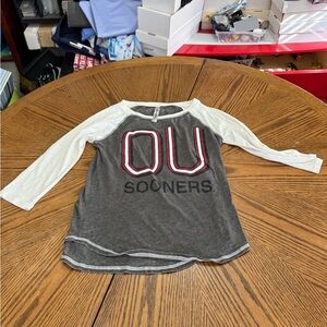 BAMBOO Women's OU Sooners Long Sleeve Tee - Gray and White